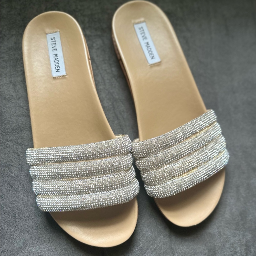 Steve Madden Glitz Rhinestone Slide Sandals - 10